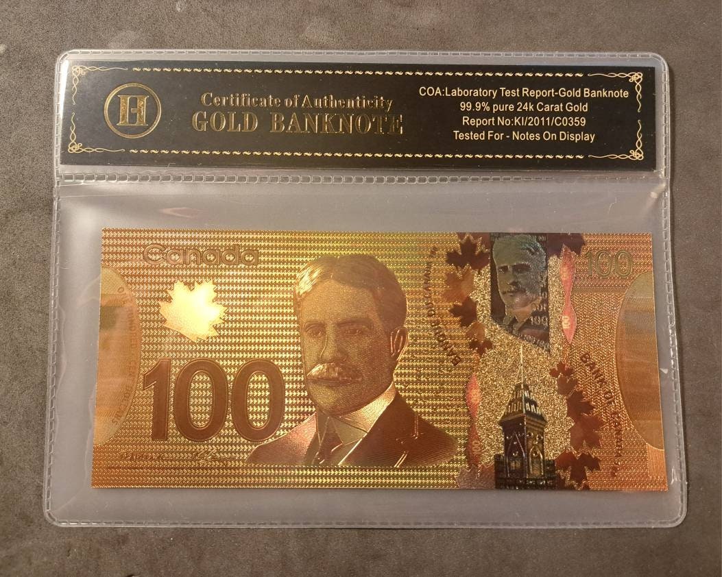 Canada 100 Dollars FANTASY .9999 GOLD FOiL Note with COA