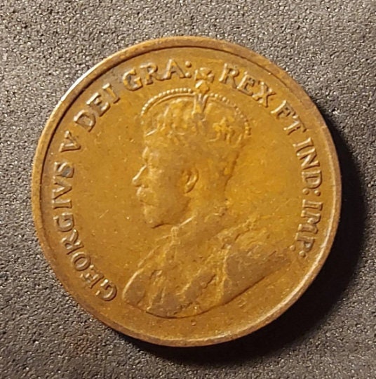 1920 CANADIAN PENNY; One Cent Coin; King George V; Copper Penny