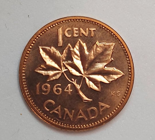 1964 Canadian Penny ~ PROOF (PL) One Cent Coin; Queen Elizabeth II; Highest grade coins
