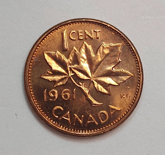 1961 Canadian Penny ~ Brilliantly UNCIRCULATED (BU) One Cent Coin; Queen Elizabeth II; Copper Penny