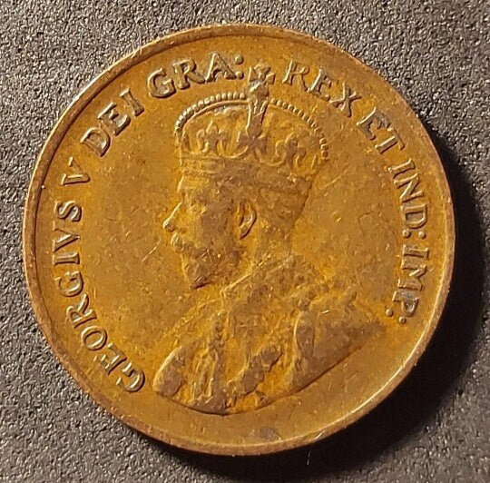 1935 CANADIAN PENNY; One Cent Coin; King George V; Copper Penny