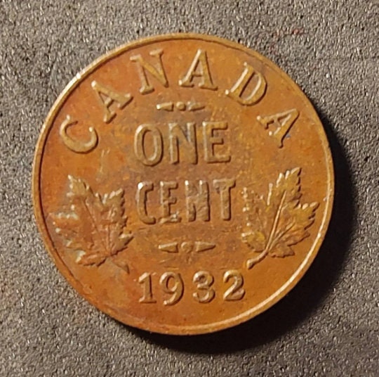 1932 CANADIAN PENNY; One Cent Coin; King George V; Copper Penny