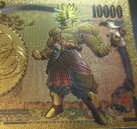 Super Saiyan BROLY LEGENDARY from Dragon Ball Z; .9999 GOLD FOiL 10000 Yen Note; Comes in a Collector Display holder