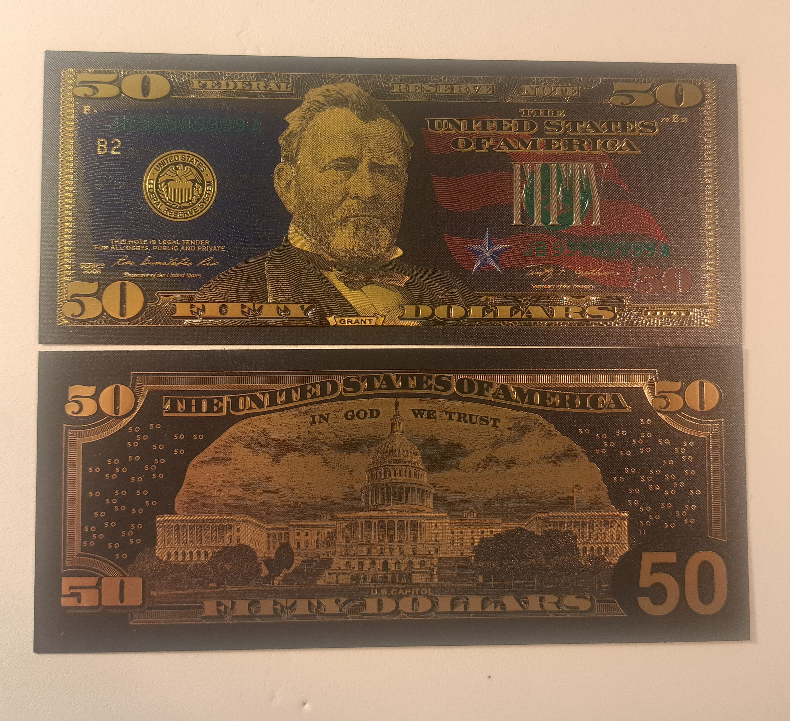USA 50 Dollar Black .9999 GOLD FOIL Note from 2009 Series; Beautiful collector piece and design