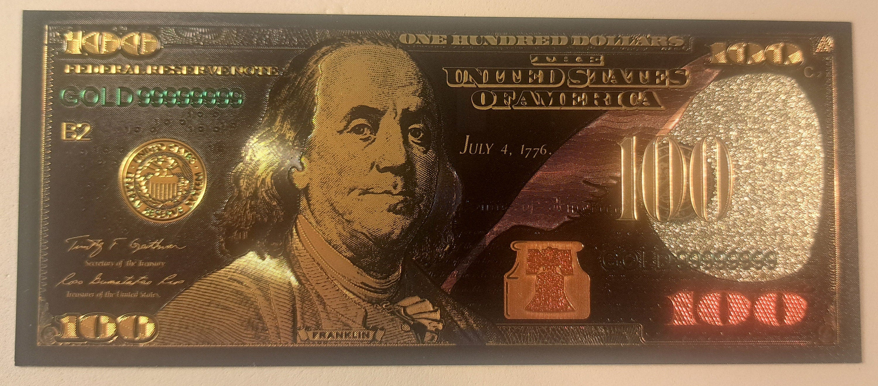 USA 100 Dollar Black .9999 GOLD FOIL Note from 2009 Series; Beautiful collector piece and design
