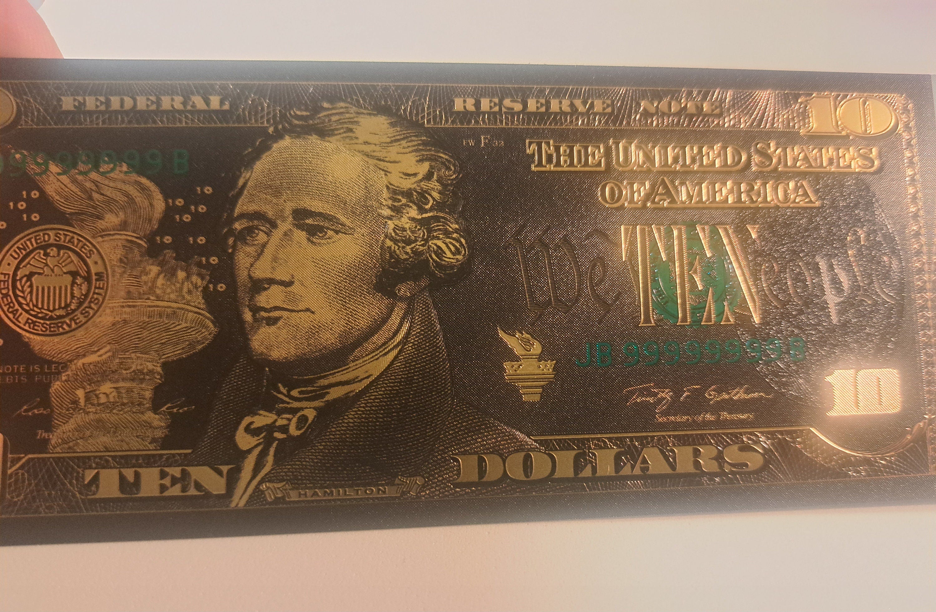 USA 10 Dollar Black .9999 GOLD FOIL Note from 2009 Series; Beautiful collector piece and design