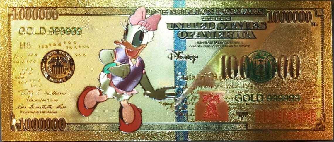 DAISY DUCK .9999 GOLD Foil Million Note; Colorful Collectible; Comes in a collector display holder