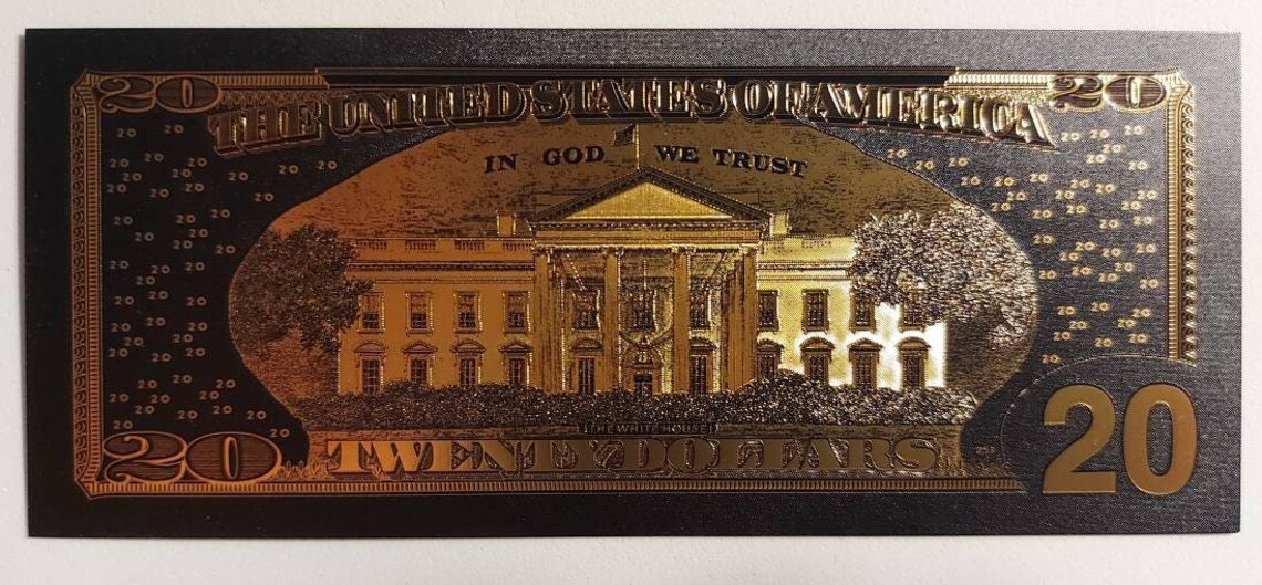 USA 20 Dollar Black .9999 GOLD FOIL Note from 2009 Series; Beautiful collector piece and design