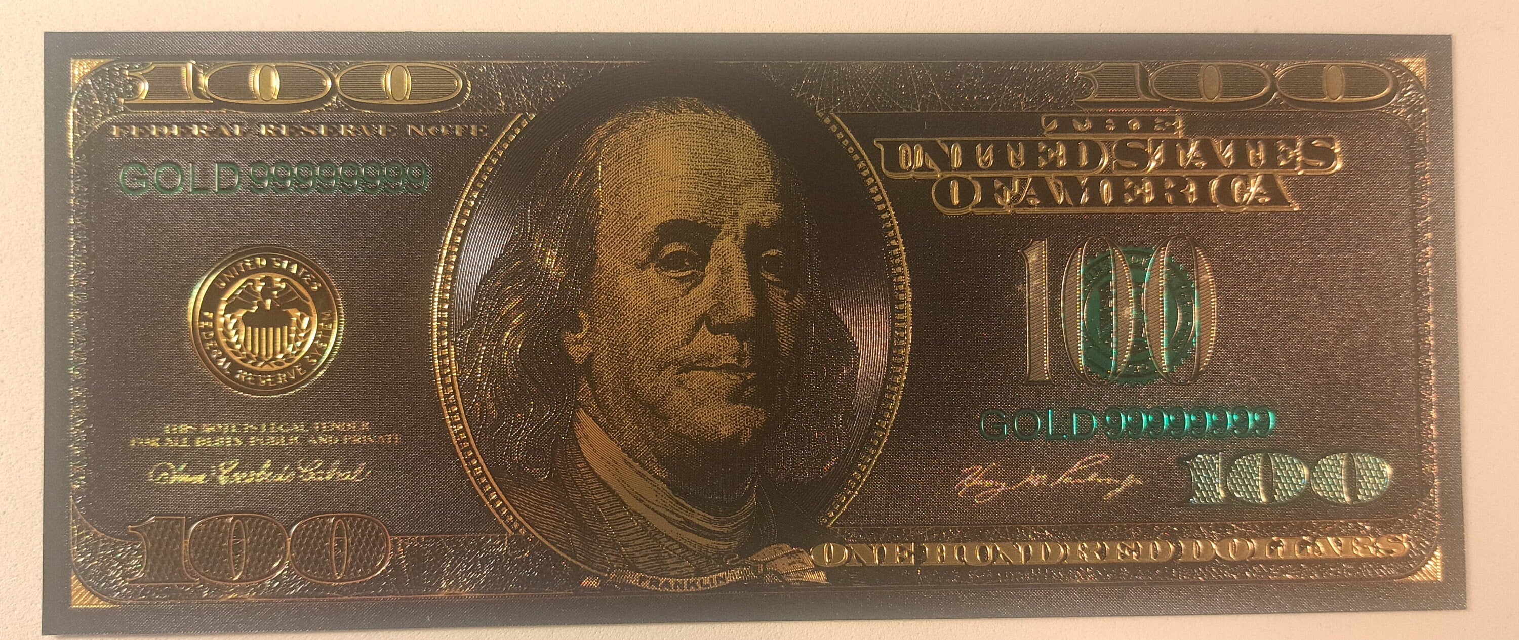 USA 100 Dollar Black .9999 GOLD FOIL Note from 2003 Series; Beautiful collector piece and design