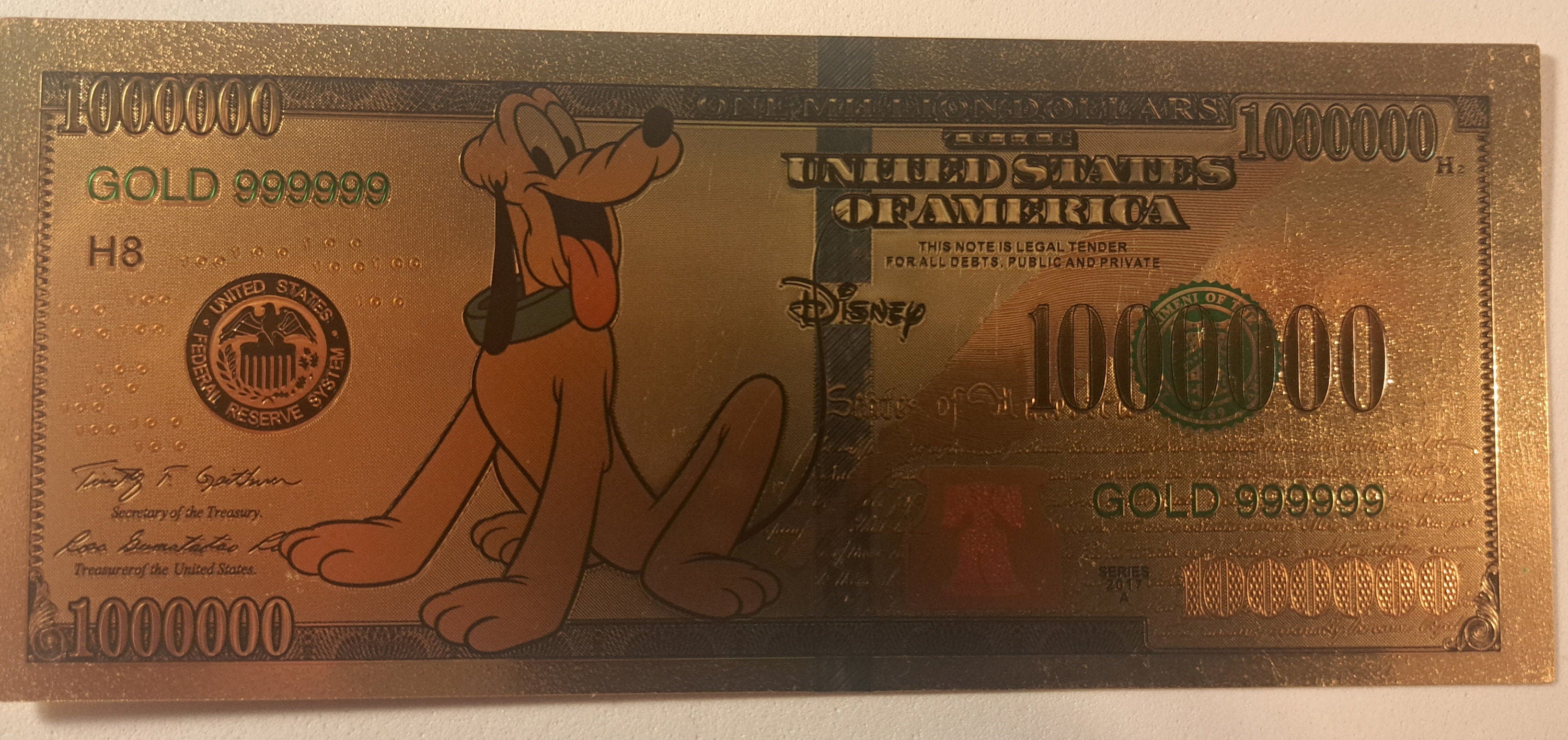 PLUTO .9999 GOLD Foil Million Note; Colorful Collectible; Comes in a collector display holder
