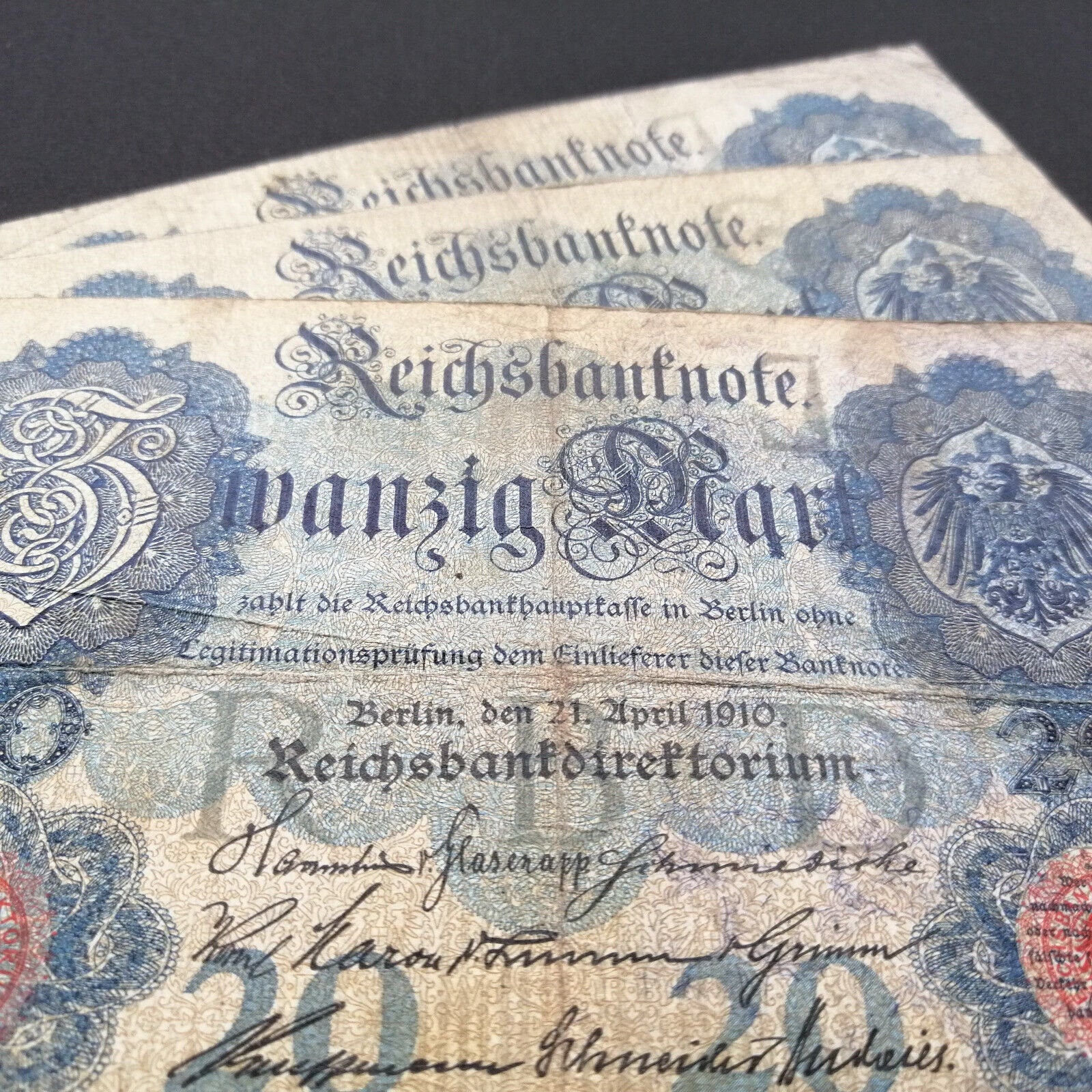 GERMANY - 20 Mark Banknote; p-40b from 1910, Very Good to Fine, eagle design