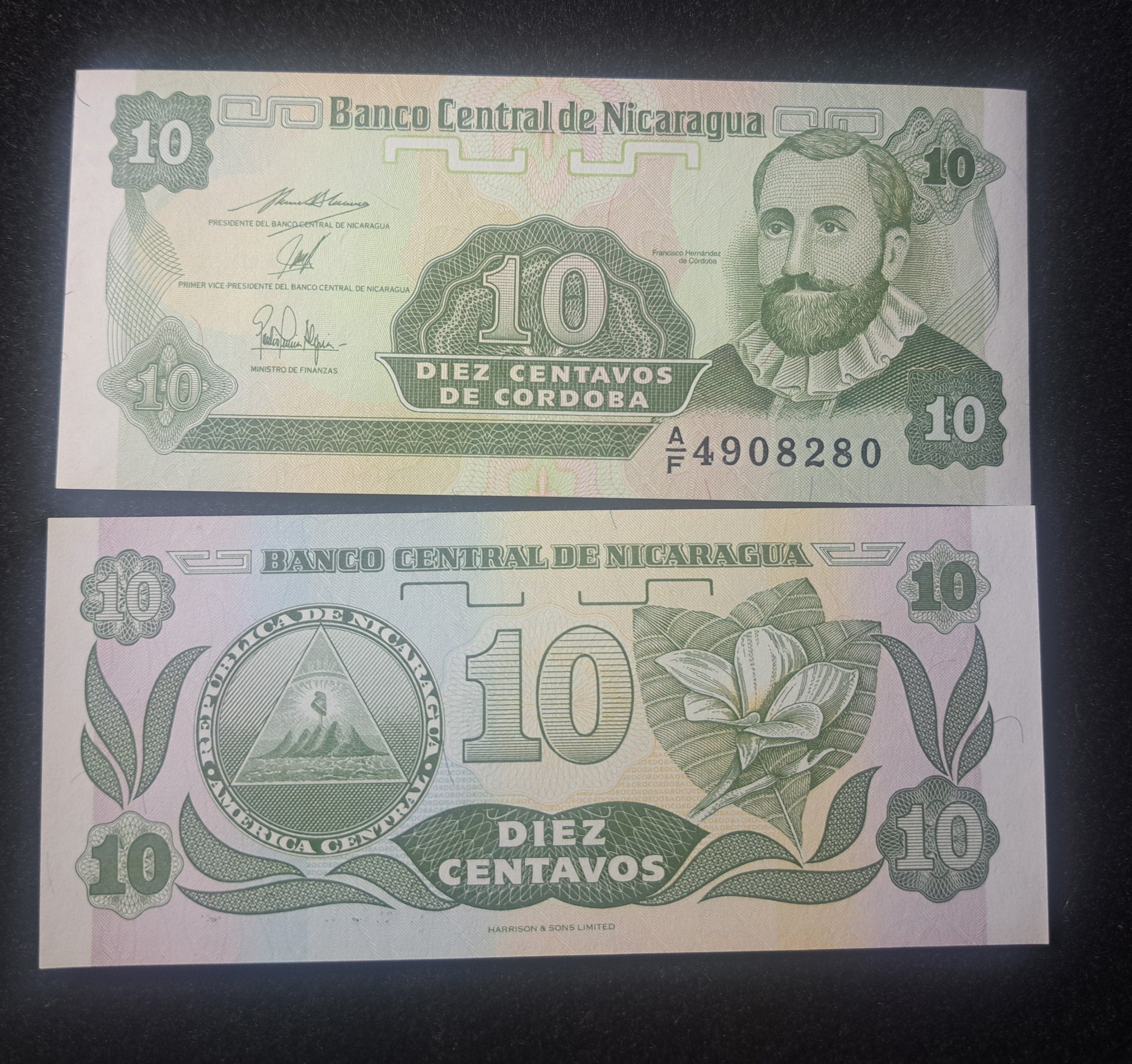 NICARAGUA 10 Centavos, P-169; UNCIRCULATED, 1991; features flowers and Arms symbol