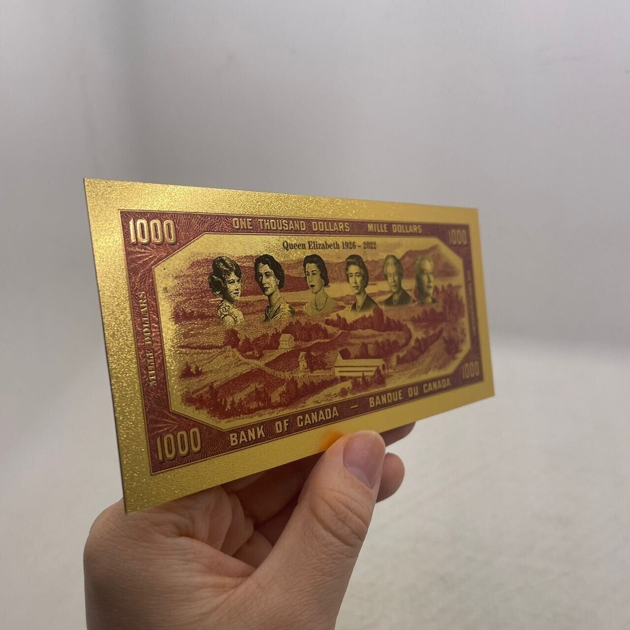 1954 Canada 1000 Dollars Queen Elizabeth II Commemorative Stamped FANTASY .9999 GOLD Foil Note; Devil's Face Design
