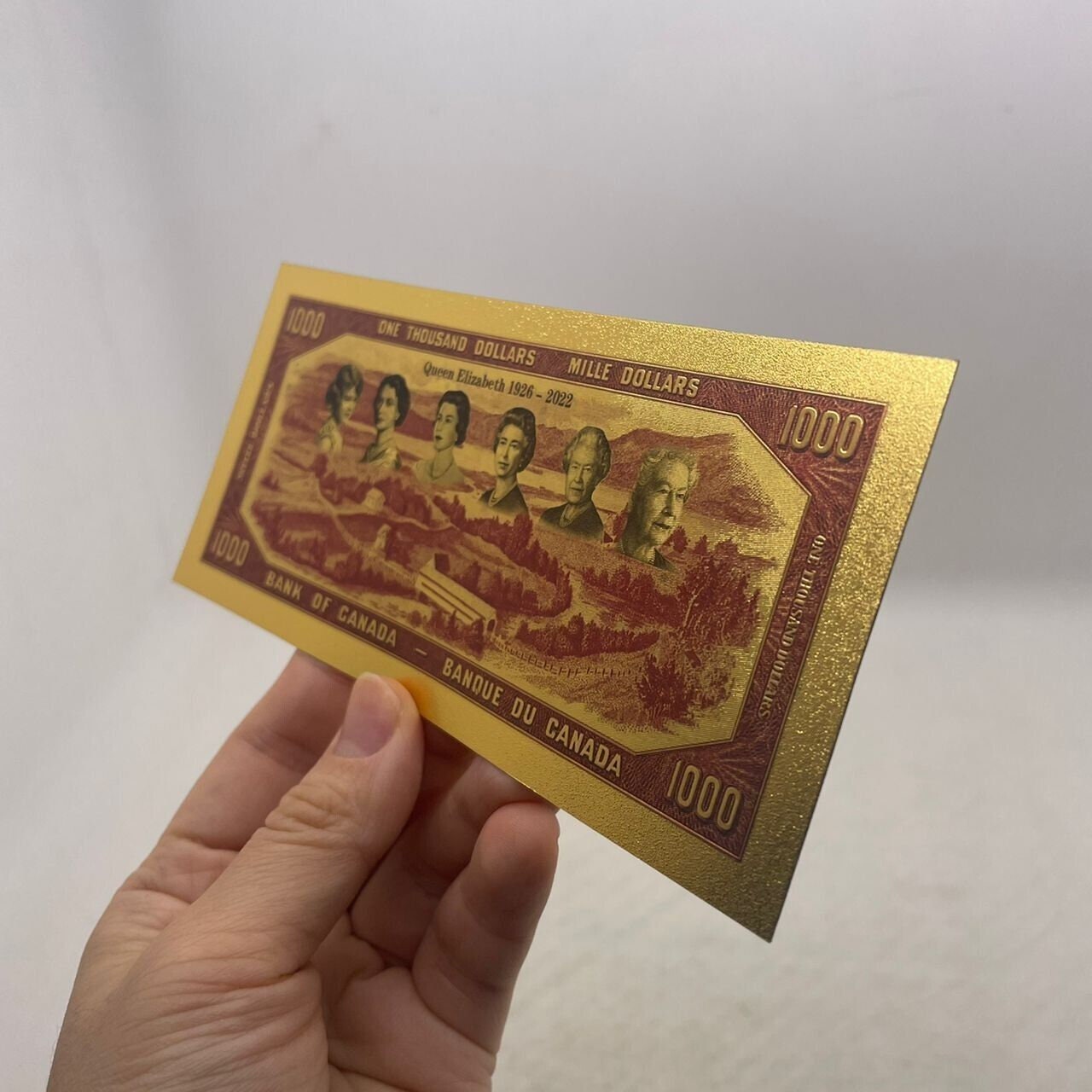1954 Canada 1000 Dollars Queen Elizabeth II Commemorative Stamped FANTASY .9999 GOLD Foil Note; Devil's Face Design