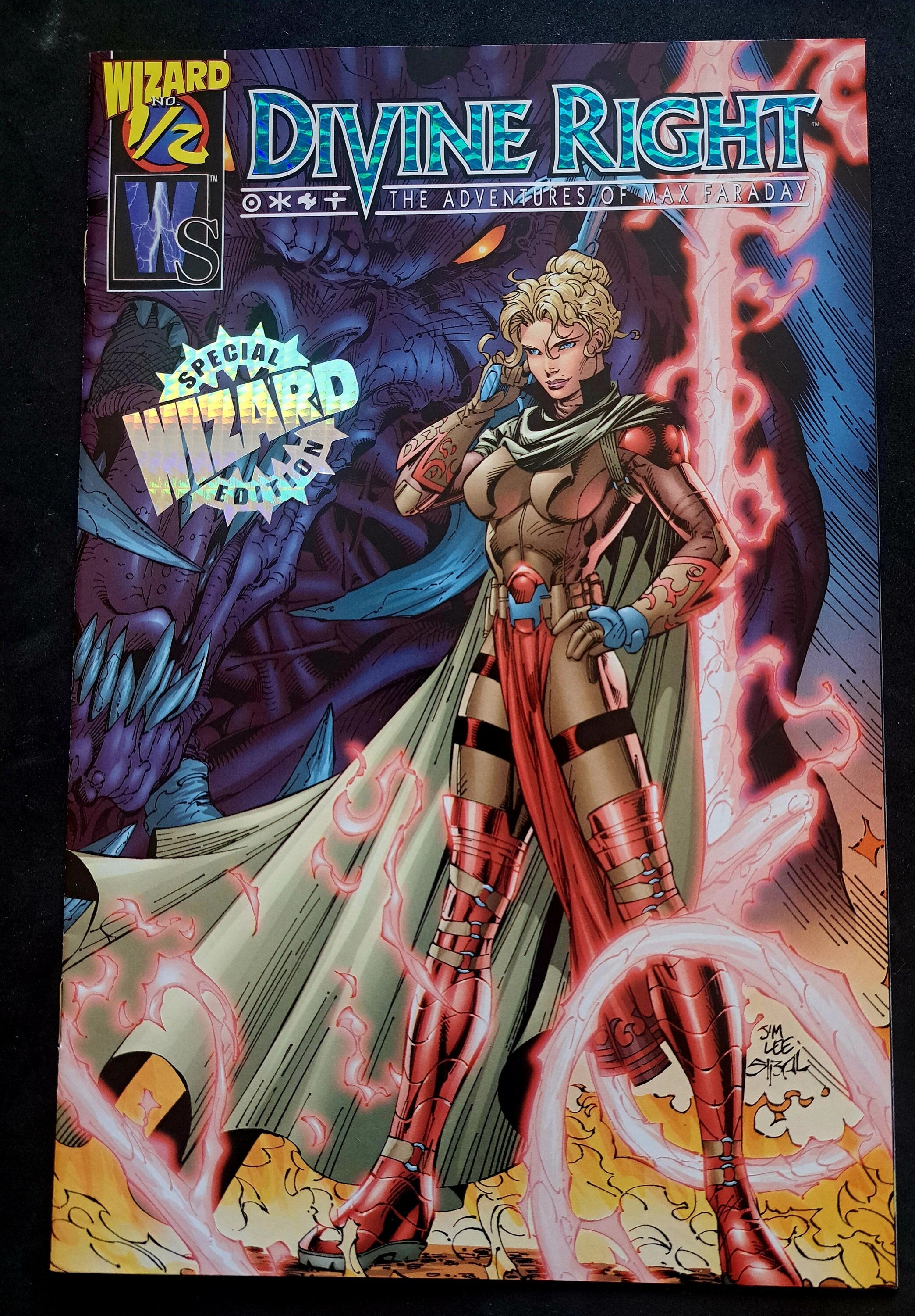 DIVINE RIGHT #1/2 Wizard Limited edition from 1996; Jim Lee FOiL Variant; Certificate of Authenticity; High Grade (NM 9.2)