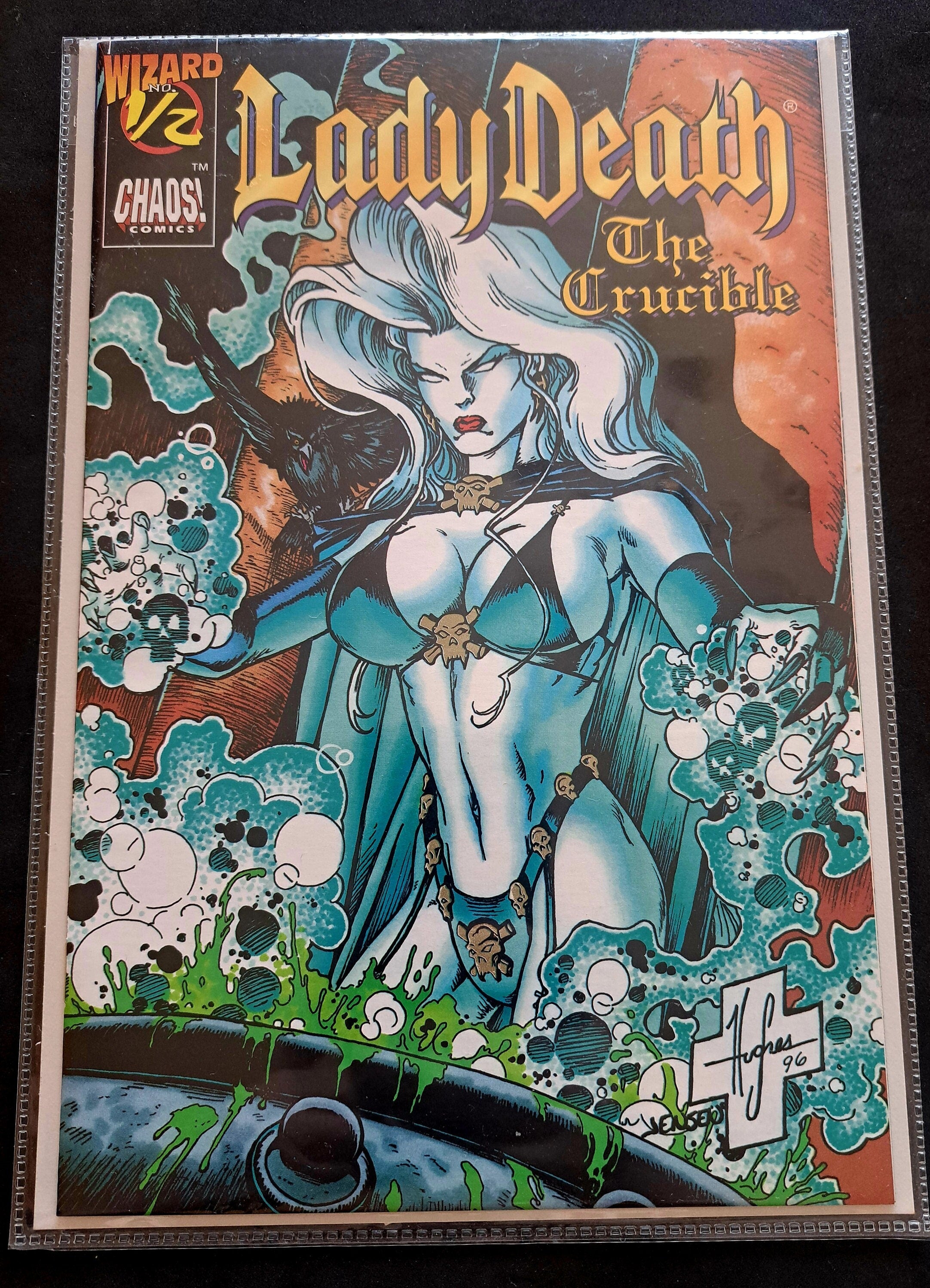 LADY DEATH: The Crucible #1/2 Wizard Limited edition from 1996; Certificate of Authenticity; High Grade (NM 9.2)