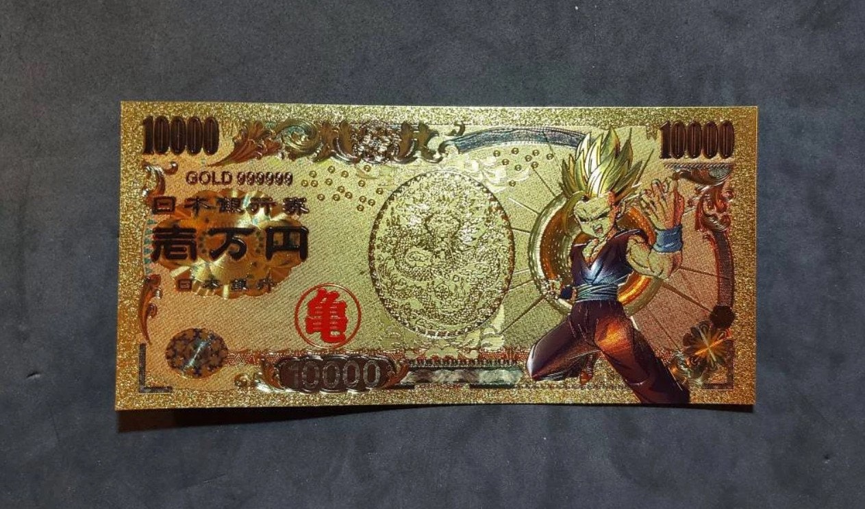 Super SAIYAN TRUNKS from Dragon Ball Z; .9999 GOLD FOiL 10000 Yen Note; Comes in a Collector Display holder