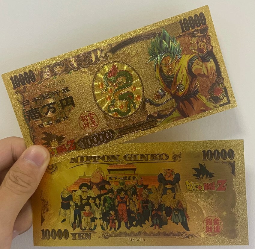 Super Saiyan GOKU BLUE from Dragon Ball Z; .9999 GOLD FOiL 10000 Yen Note; Comes in a Collector Display holder