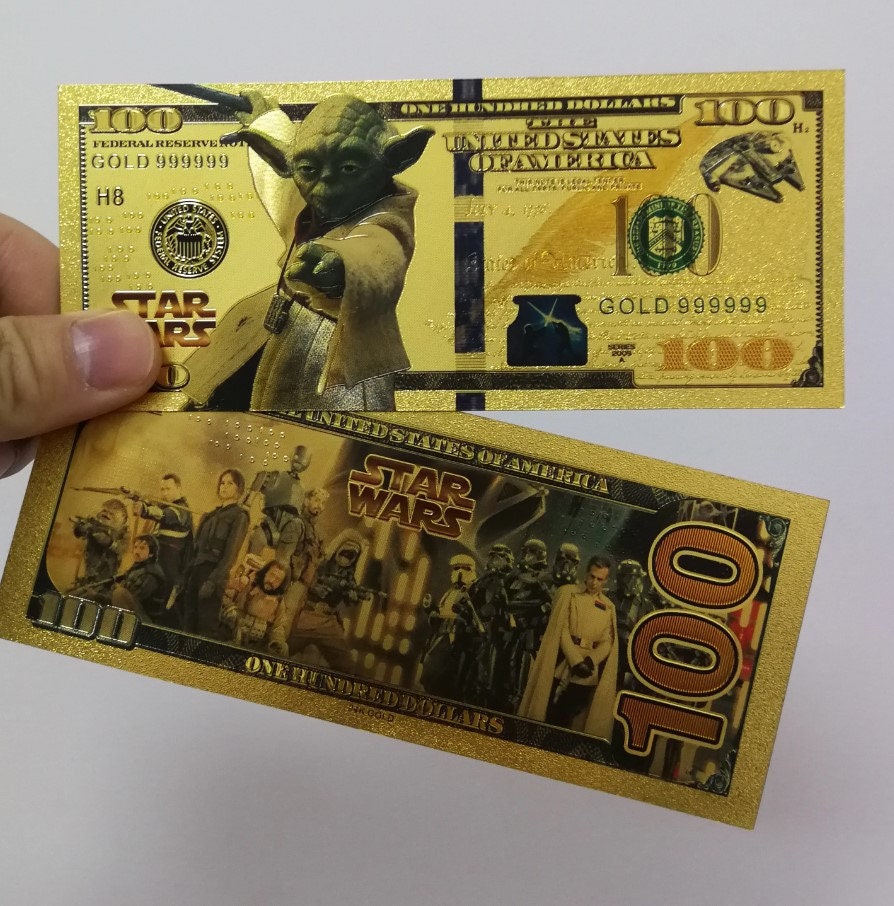 YODA: Star Wars Galaxy .9999 GOLD Foil 100 Dollars Fantasy Note; Full color scene on back; Comes in a Collector Display holder