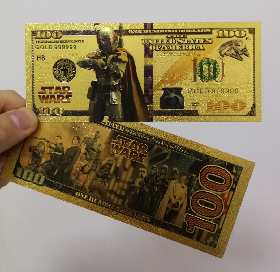 BOBA FETT/ MANDALORIAN: Star Wars Galaxy .9999 GOlD Foil 100 Fantasy Note; Full color scene on back; Comes in a Collector Display holder
