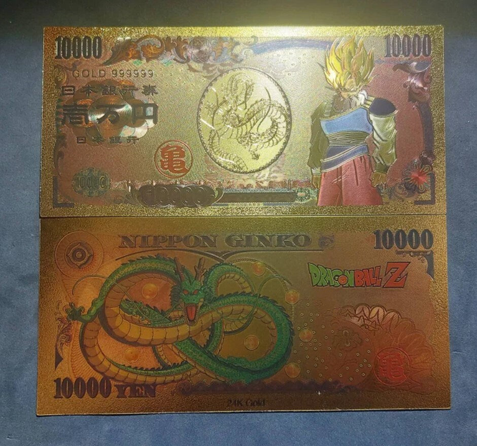 Super Saiyan GOKU from Dragon Ball Z; .9999 GOLD FOiL 10000 Yen Note; Comes in a Collector Display holder