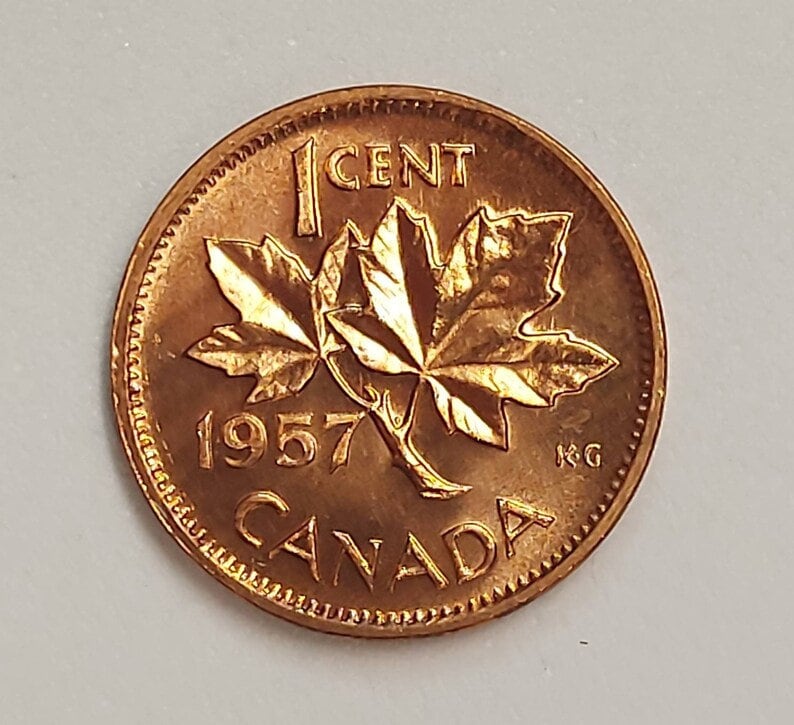 1957 Canadian Penny ~ CHOICE UNCIRCULATED One Cent Coin; Queen Elizabeth II; Copper Penny