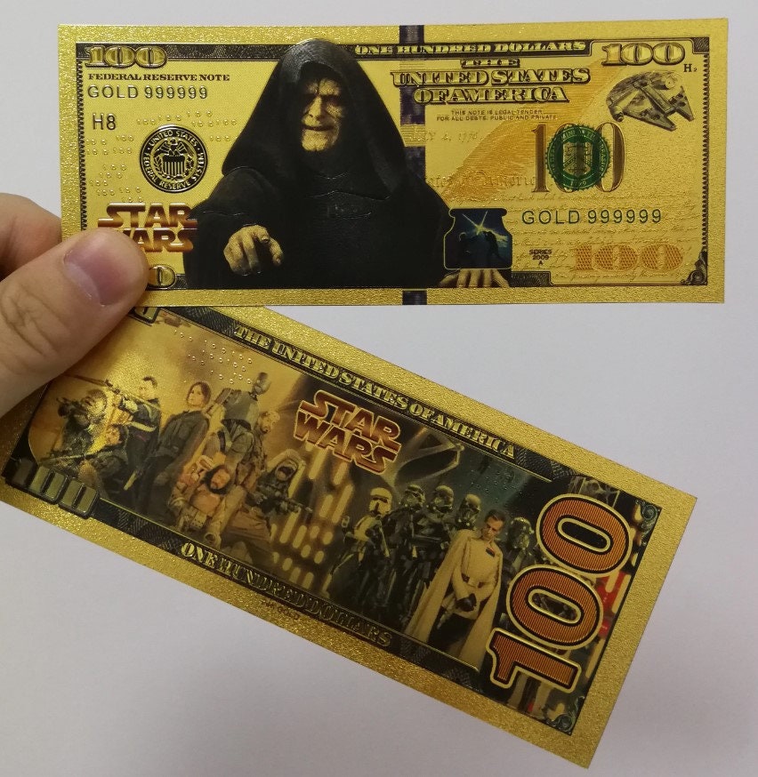 DARTH SIDIOUS: Star Wars Galaxy .9999 GOLD Foil 100 Dollars Fantasy Note; Full color scene on back; Comes in a Collector Display holder