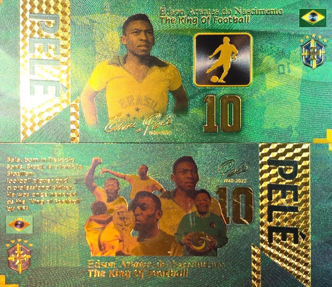 The Legend PELE; The "King Of Football"; .9999 GOLD FOIL Note; Fan Collectible; Colorful; Comes in a Collector Display holder