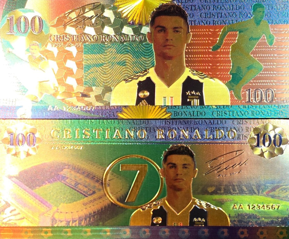 Cristiano Ronaldo; Football Legend; "CR7"; .9999 GOLD FOIL Note; Fan Collectible; Colorful; Comes in a Collector Display holder