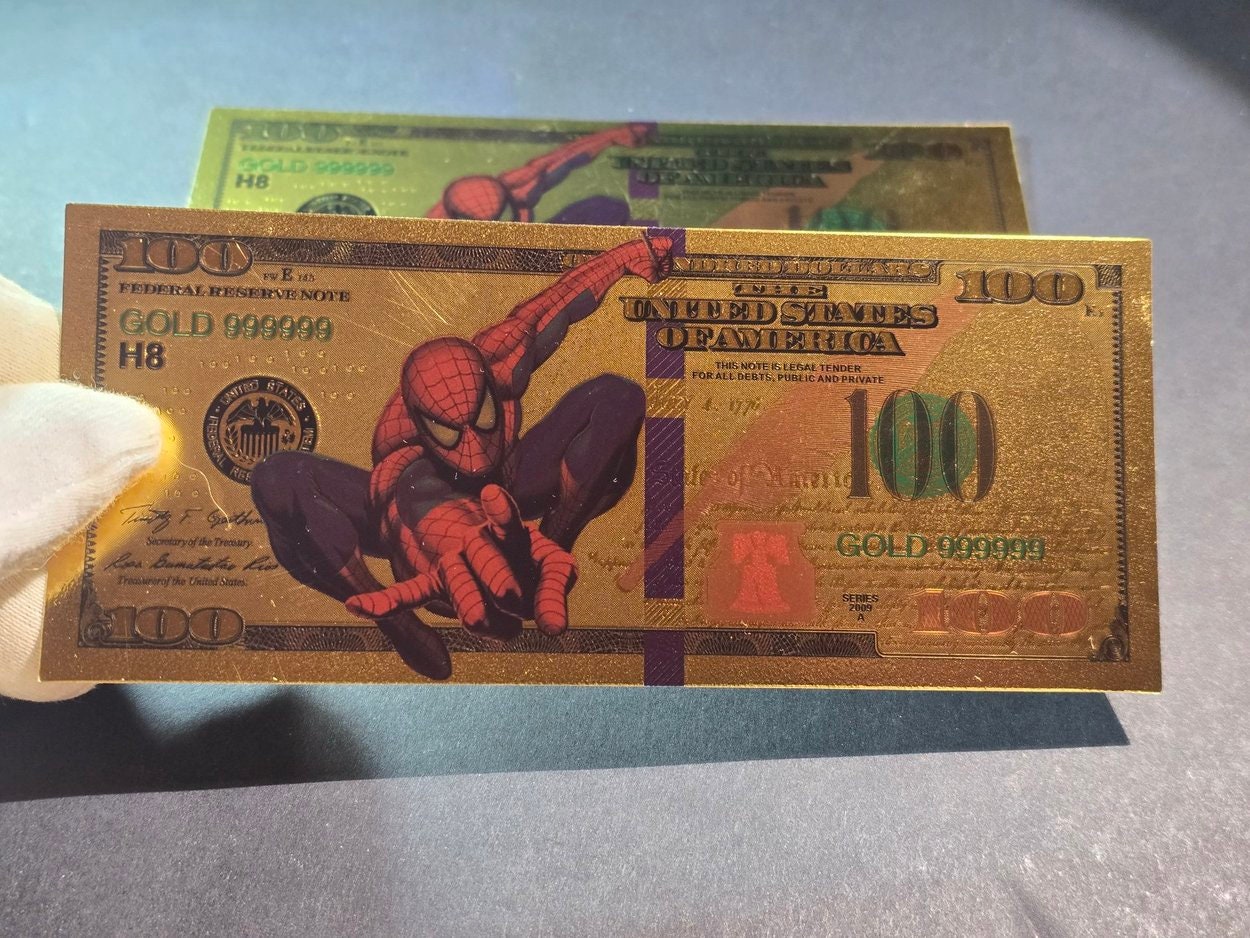AMAZING SPIDERMAN: Marvel Universe .9999 GOLD Foil Fantasy Note; Comes in a collector display holder
