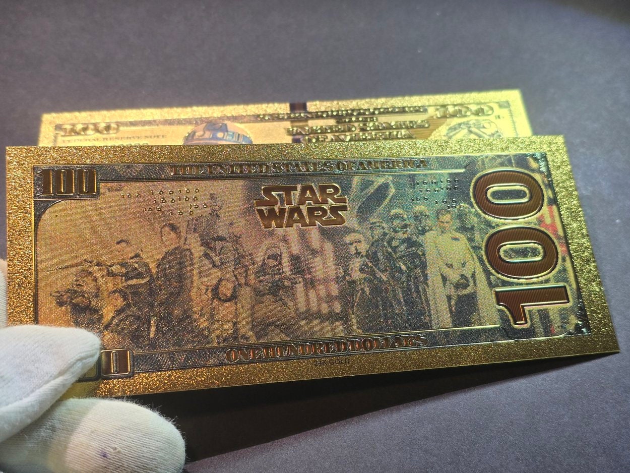 R2-D2: Star Wars Galaxy .9999 GOLD Foil 100 Dollars Fantasy Note; Full color scene on back; Comes in a Collector Display holder