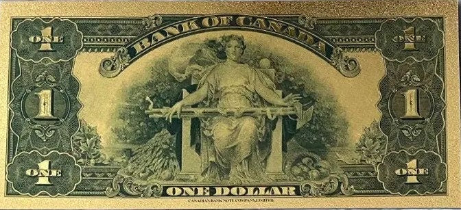 1935 CANADA Sir Wilfred Laurier 1000 Dollar FANTASY .9999 GOlD Foil Note; Allegory of Security, shipped in Collector display holder