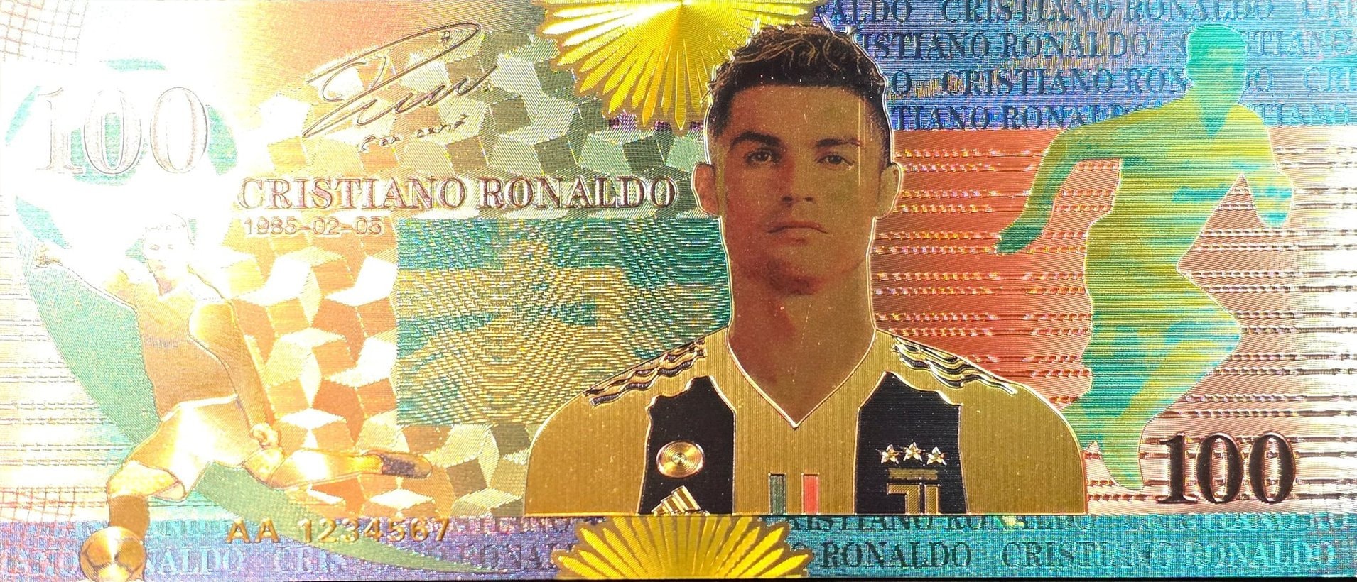 Cristiano Ronaldo; Football Legend; "CR7"; .9999 GOLD FOIL Note; Fan Collectible; Colorful; Comes in a Collector Display holder