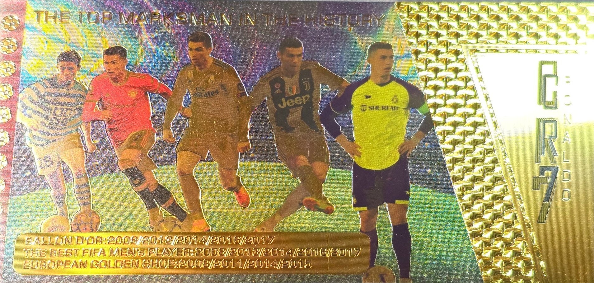 Cristiano Ronaldo "CR7"; "The King of Football"; .9999 GOLD FOIL Note; Fan Collectible; Colorful; Comes in a Collector Display holder