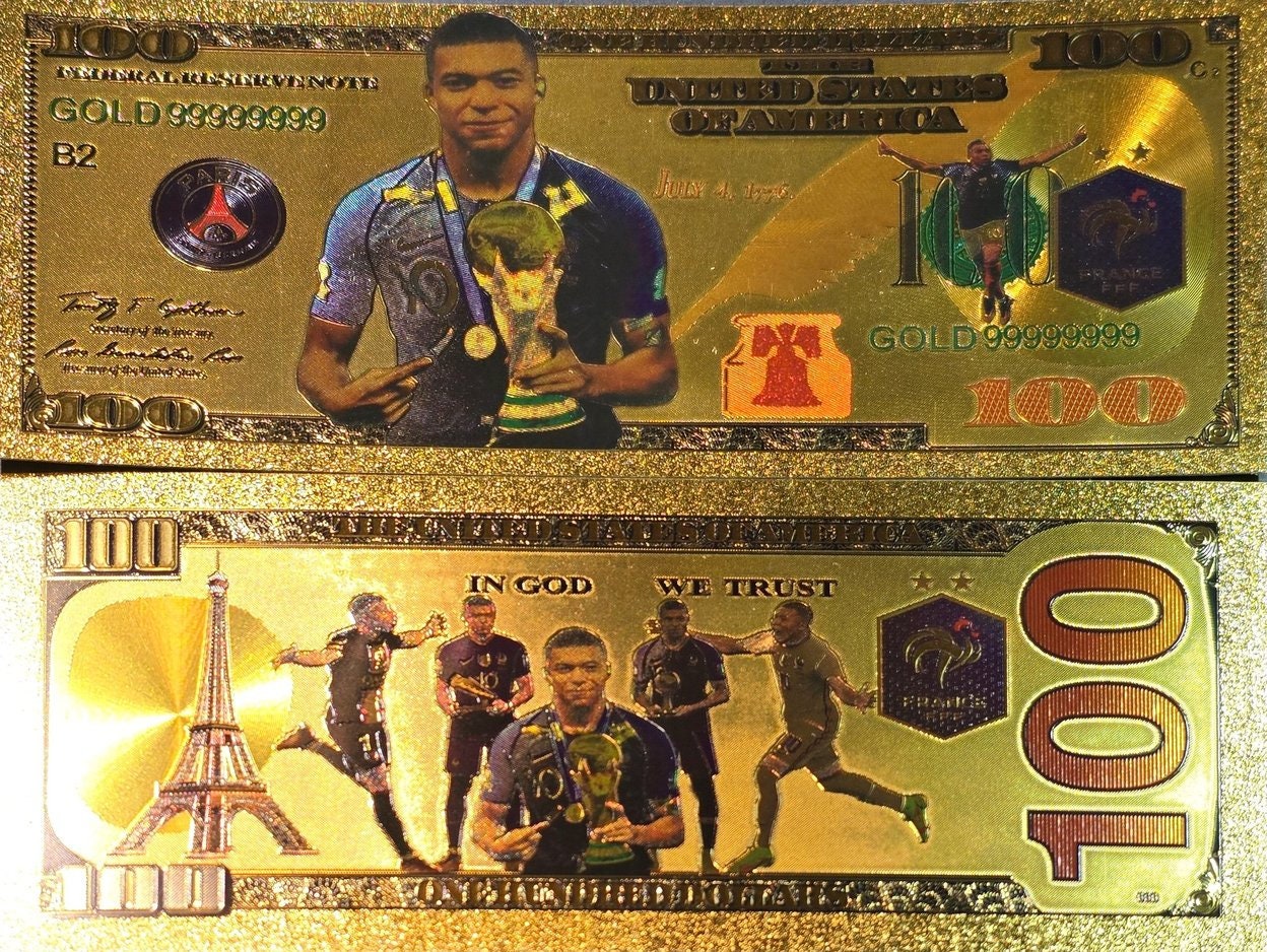 KYLIAN MBAPPE with the World Cup; .9999 GOLD FOiL Note; Fan Collectible; Colorful; Comes in a Collector Display holder