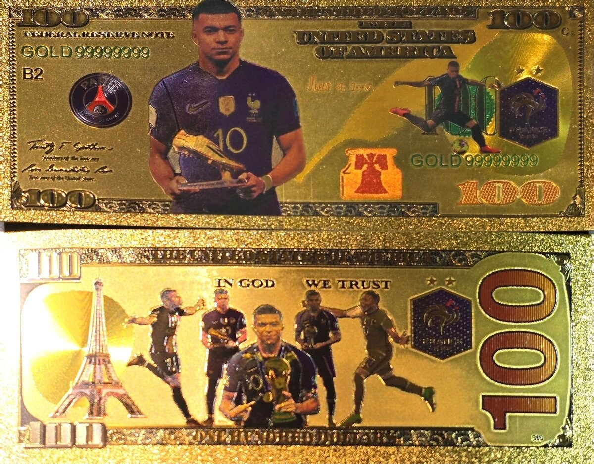 KYLIAN MBAPPE with the Golden Boot; .9999 GOLD FOiL Note; Fan Collectible; Colorful; Comes in a Collector Display holder