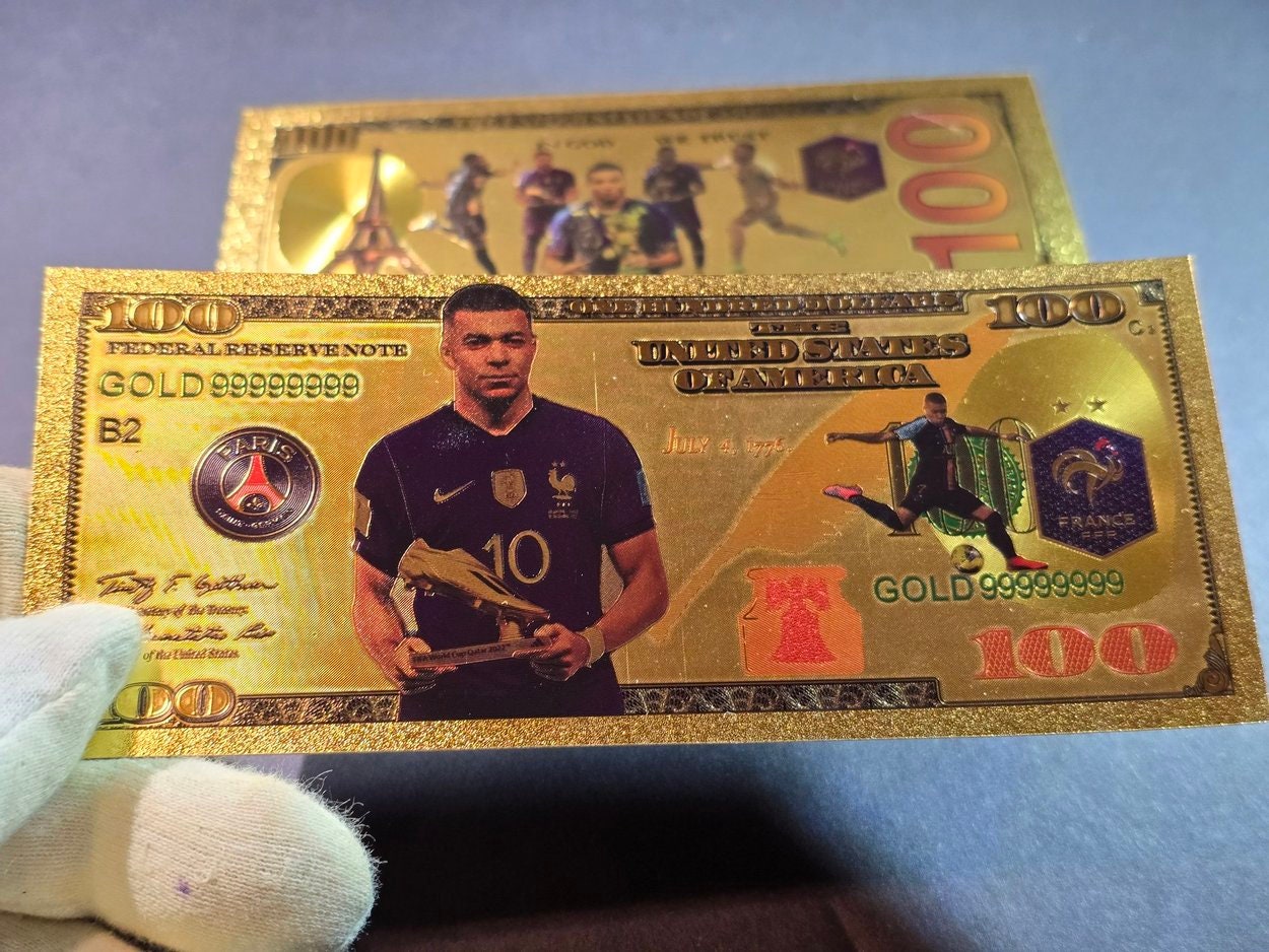 KYLIAN MBAPPE with the Golden Boot; .9999 GOLD FOiL Note; Fan Collectible; Colorful; Comes in a Collector Display holder