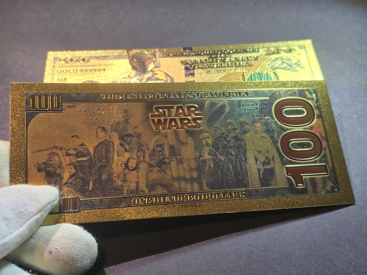 MANDALORIAN: Star Wars Galaxy .9999 GOLD Foil 100 Fantasy Note; Full color scene on back; Comes in a Collector Display holder