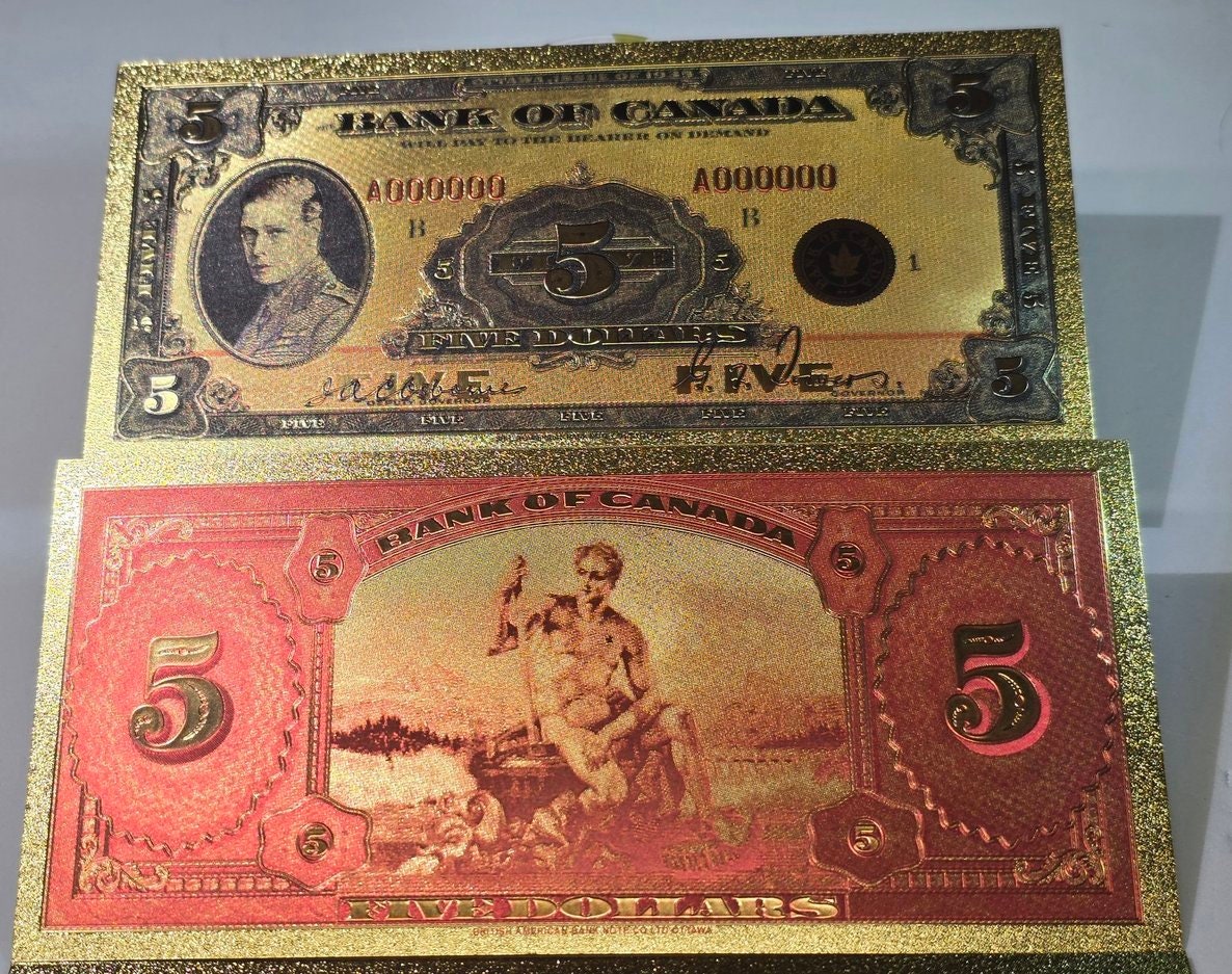 1935 CANADA PRINCE Edward V11 5 Dollar FANTASY .9999 GOlD Foil Note; Allegory of Electricity, Comes shipped in Collector display holder