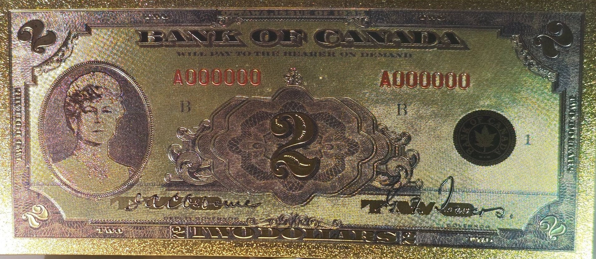1935 CANADA QUEEN Mary 2 Dollar FANTASY .9999 GOlD Foil Note; Allegory of Transportation, Comes shipped in Collector display holder