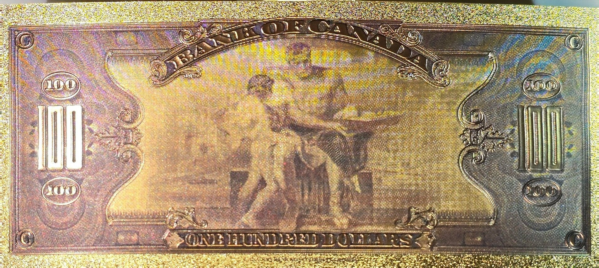 1935 CANADA PRINCE Henry 100 Dollar FANTASY .9999 GOlD Foil Note; Allegory of Commerce, Comes shipped in Collector display holder