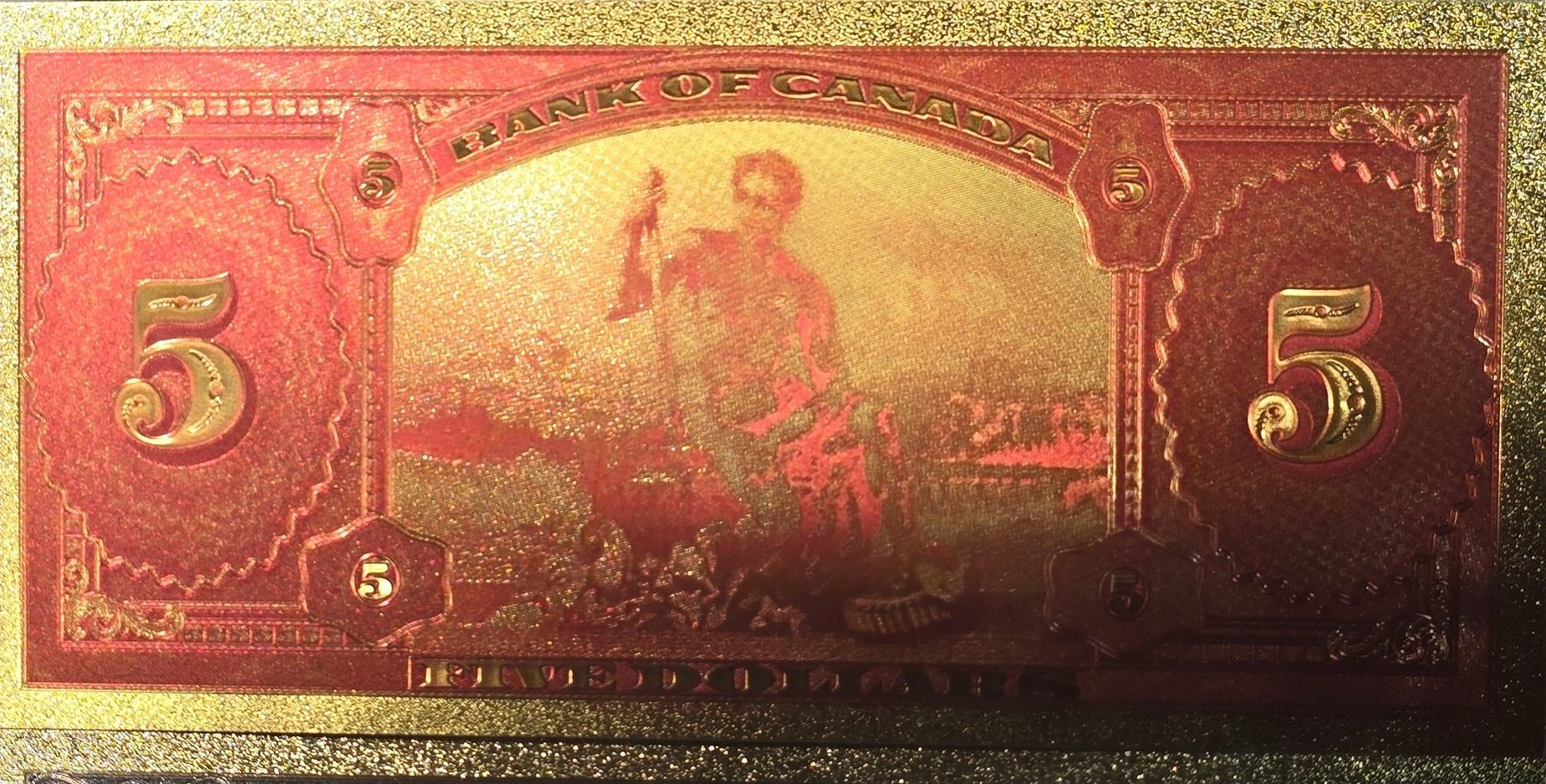 1935 CANADA PRINCE Edward V11 5 Dollar FANTASY .9999 GOlD Foil Note; Allegory of Electricity, Comes shipped in Collector display holder