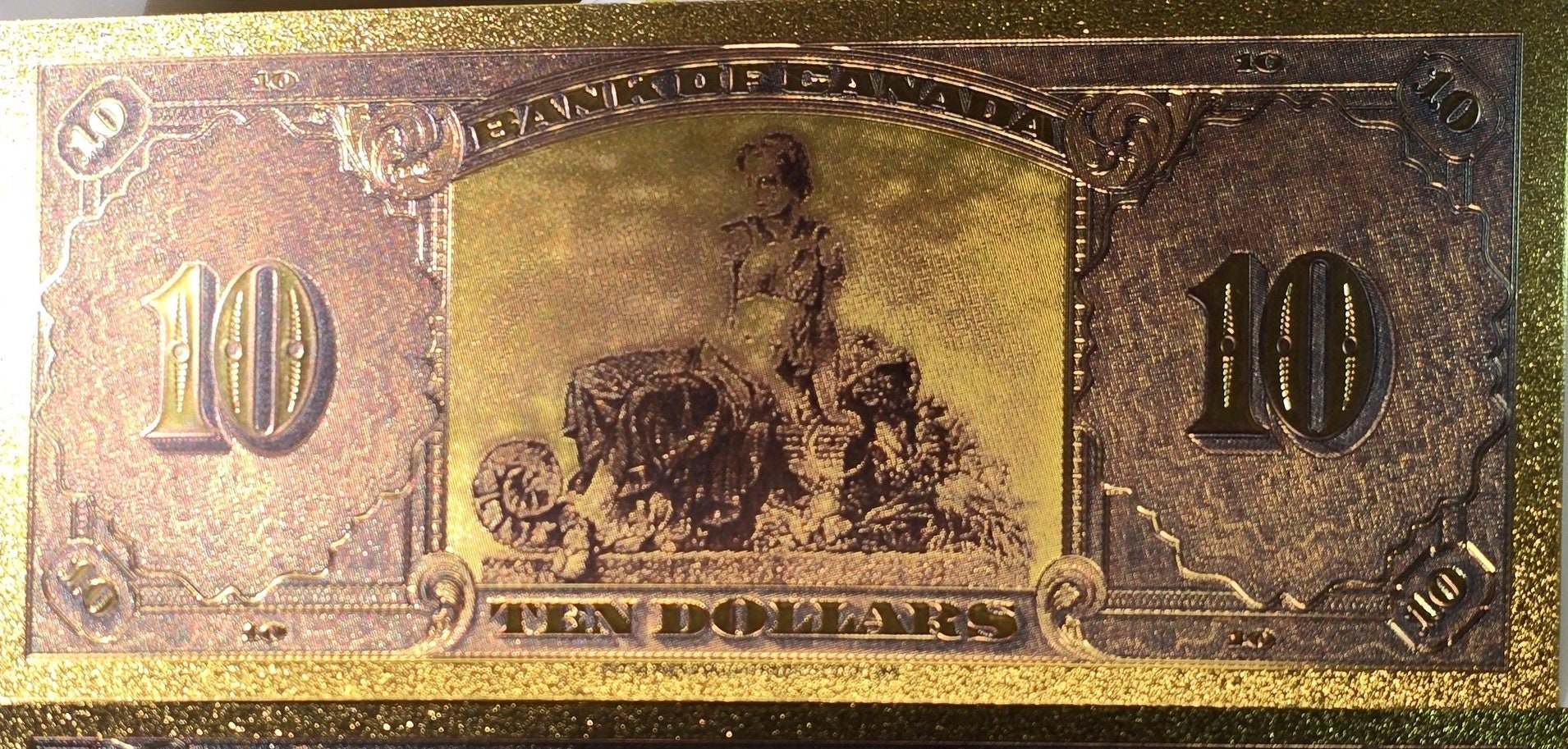 1935 CANADA PRINCESS Mary 10 Dollar FANTASY .9999 GOlD Foil Note; Allegory of Harvest, Comes shipped in Collector display holder
