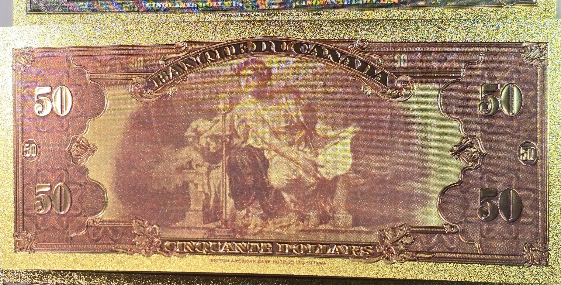 1935 CANADA PRiNCE George 50 Dollar FANTASY .9999 GOLD Foil Note; Allegory of Modern Inventions, Comes shipped in Collector display holder