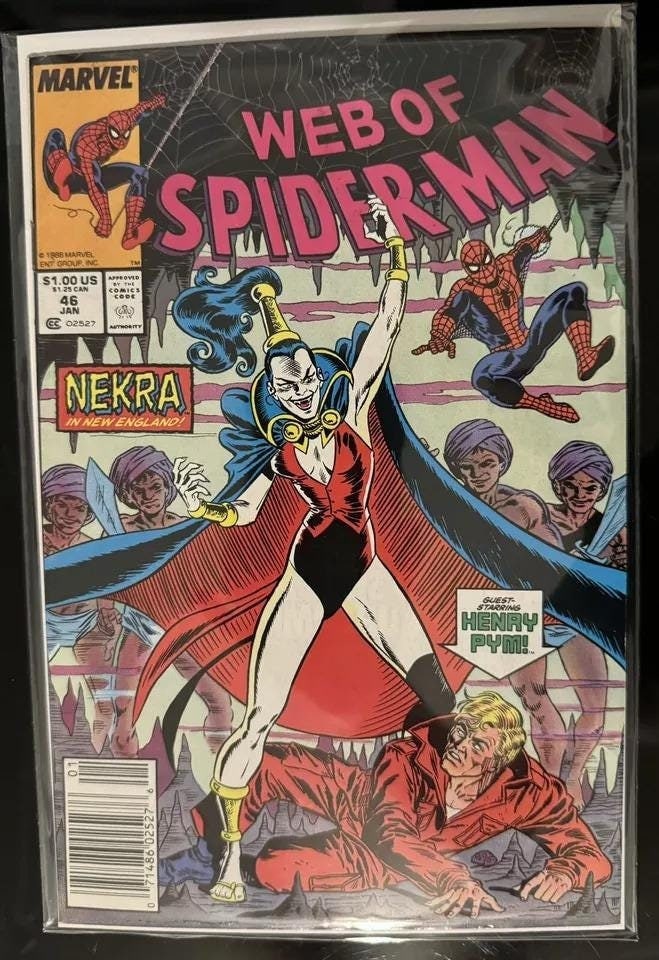 WEB Of SPiDERMAN #46 from 1989; (VF-NM 9.0) Newsstand Edition; Cameo of Scarlet Witch
