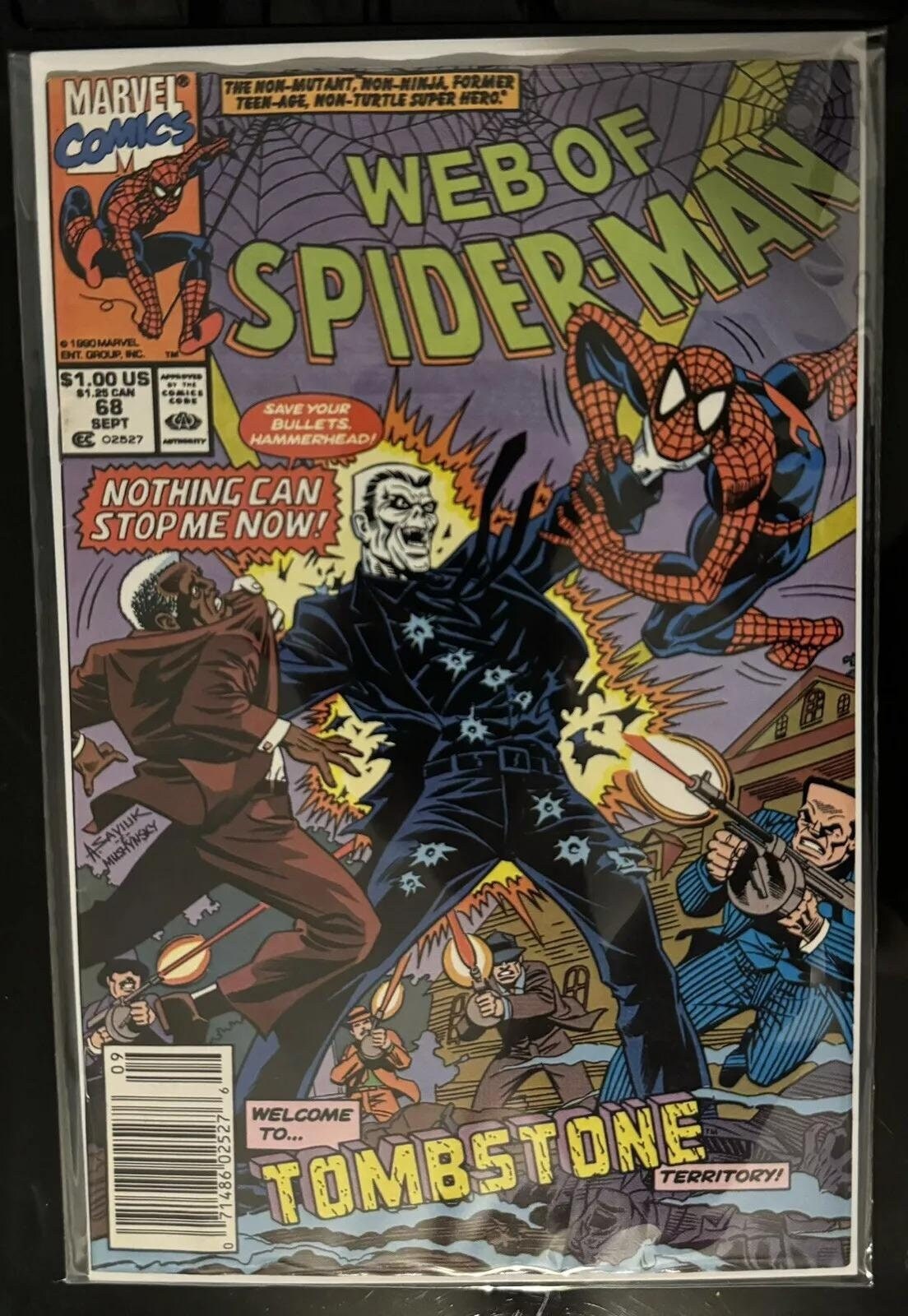 WEB Of SPiDERMAN #68 from 1990; (VF-NM 9.0) Newsstand Edition; Features Tombstone