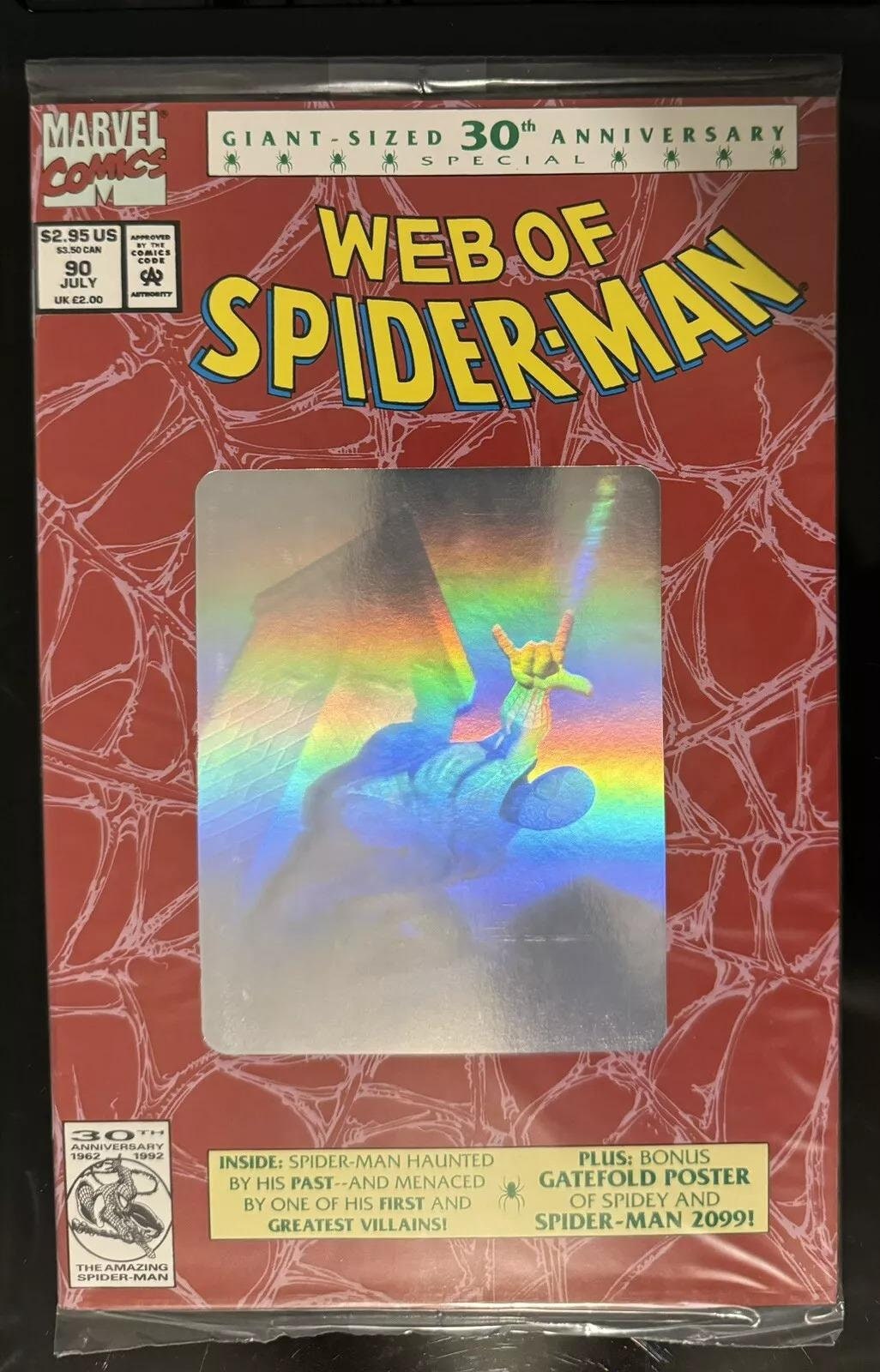 WEB Of SPiDERMAN #90 from 1992; Anniversary Hologram Edition; 1st Printing; Sealed with Poster (VF-NM 9.0) Direct Edition