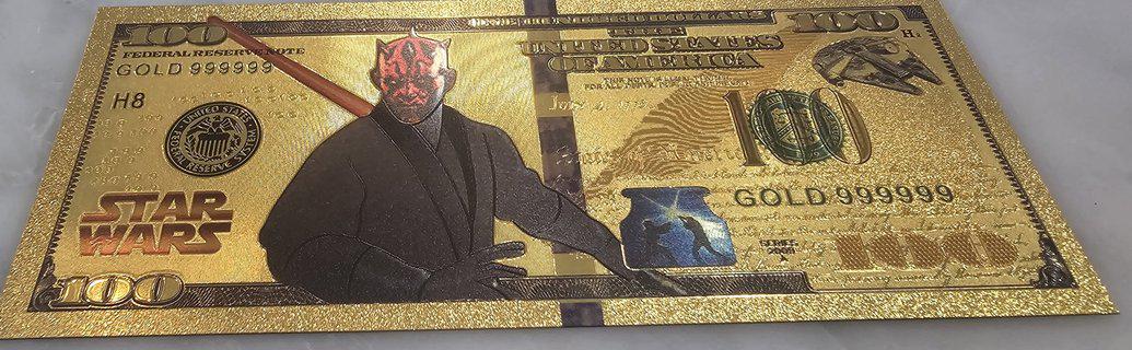 DARTH MAUL: Star Wars Galaxy .9999 GOLD Foil 100 Fantasy Note; Full color scene on back; Comes in a Collector Display holder