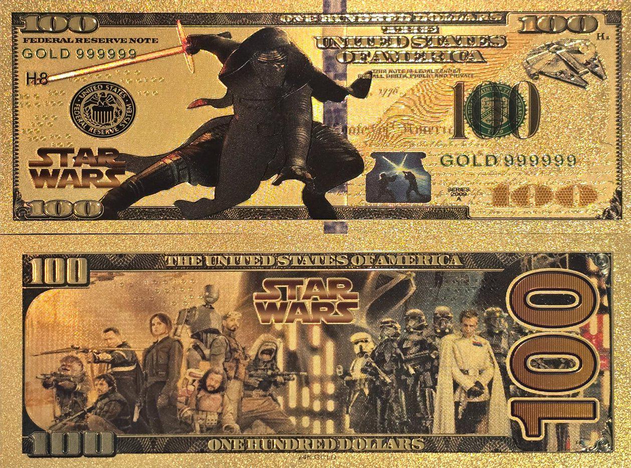 KYLO REN: Star Wars Galaxy .9999 GOLD Foil 100 Fantasy Note; Full color scene on back; Comes in a Collector Display holder