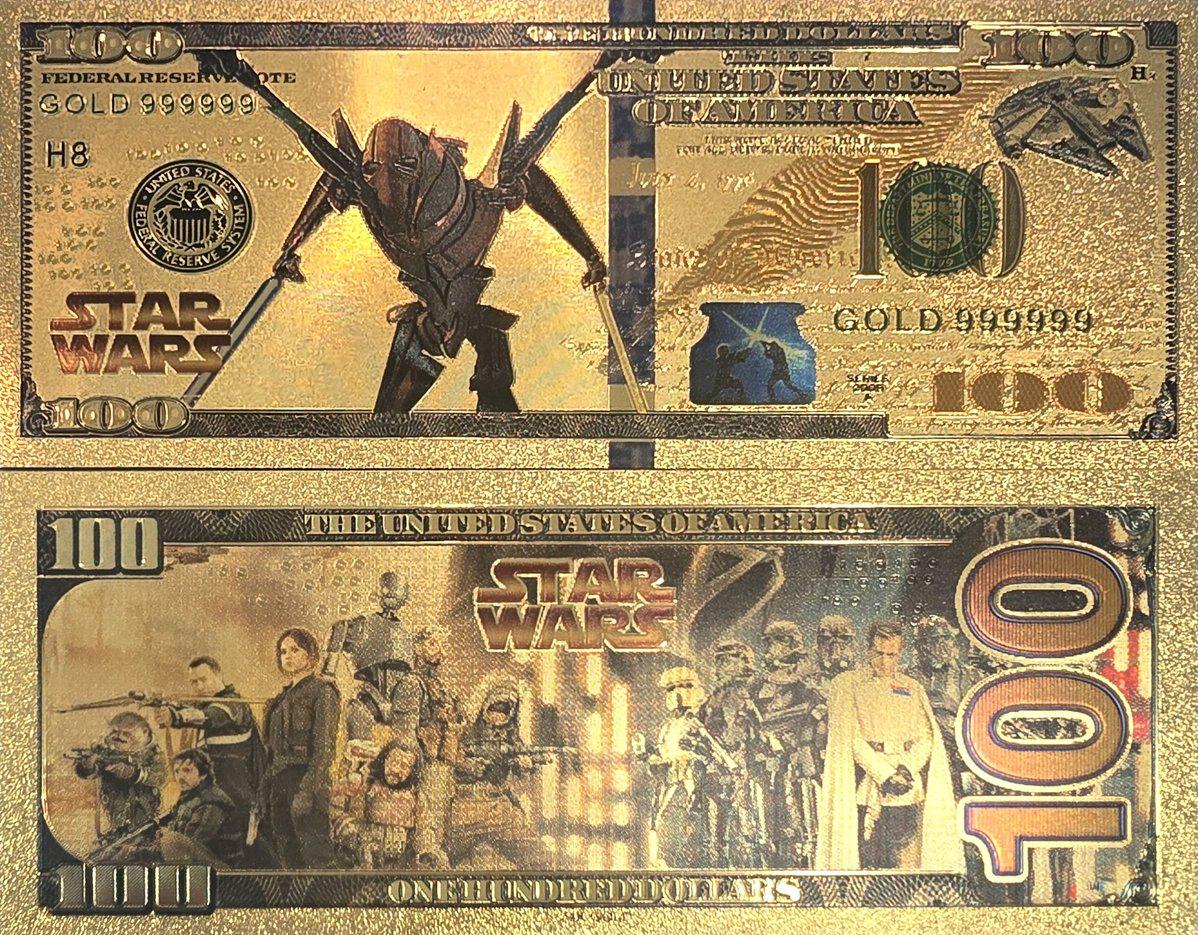 GENERAL GRIEVOUS: Star Wars Galaxy .9999 GOLD Foil 100 Fantasy Note; Full color scene on back; Comes in a Collector Display holder